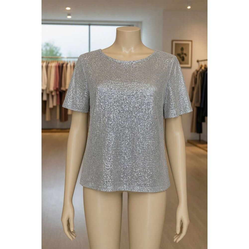 Monteau LA Blush Silver Sparkly Knit Top PS NWOT